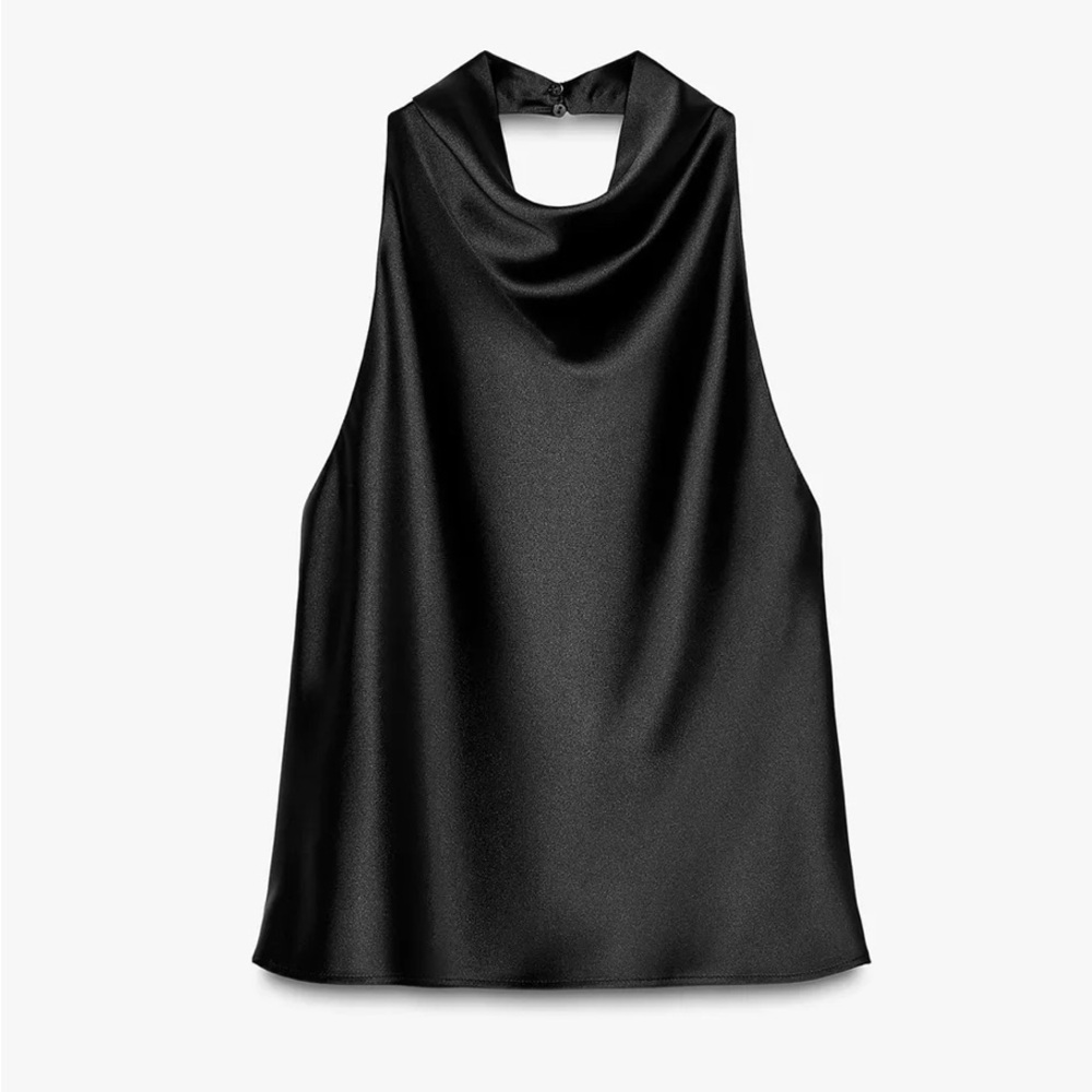 BRAND NEW Elegant Black Satin Halterneck Top